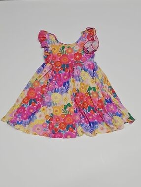Little Sleepies Multicolor Floral Flutter Dress in Pink, Yellow, Blue, Green